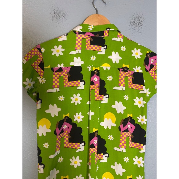 Nooworks Short Sleeve Button Up Shirt Checkered‎ Ladies Lime Green Size XS - Picture 6 of 8